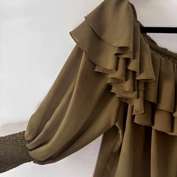MISA Los Angeles Women’s Ruffle Off Shoulder Blouse Olive Green Size Small - Picture 10 of 16